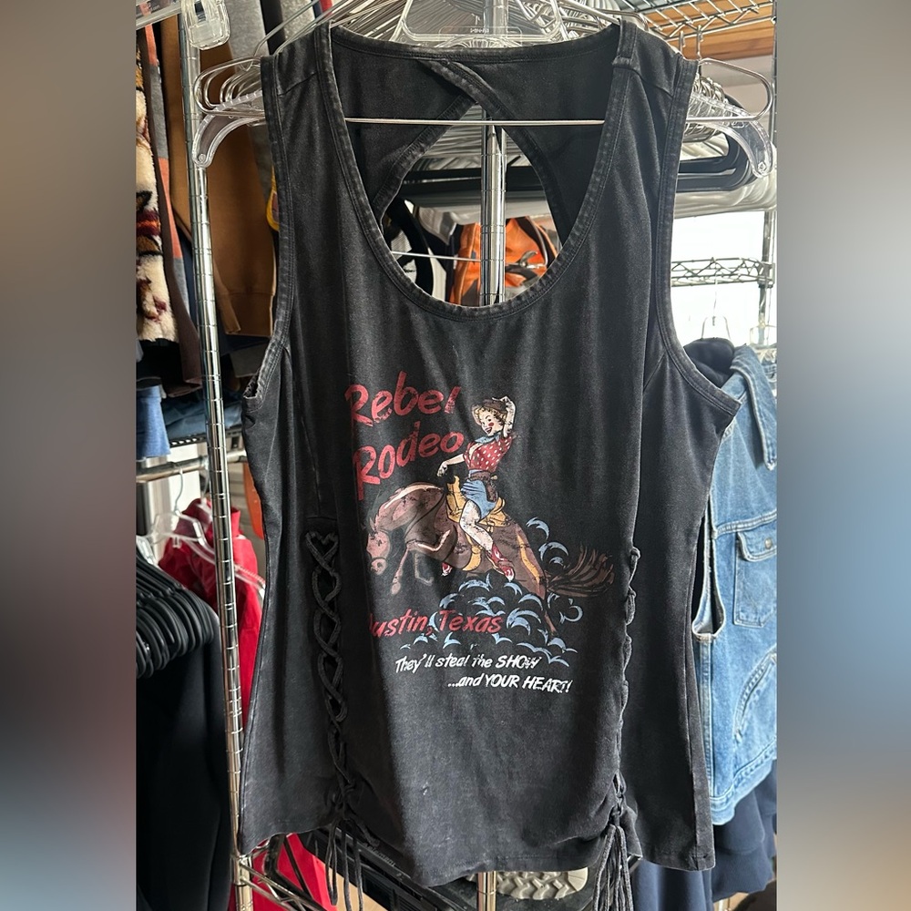 Idyllwind Black Graphic Rodeo Tank with Fringe